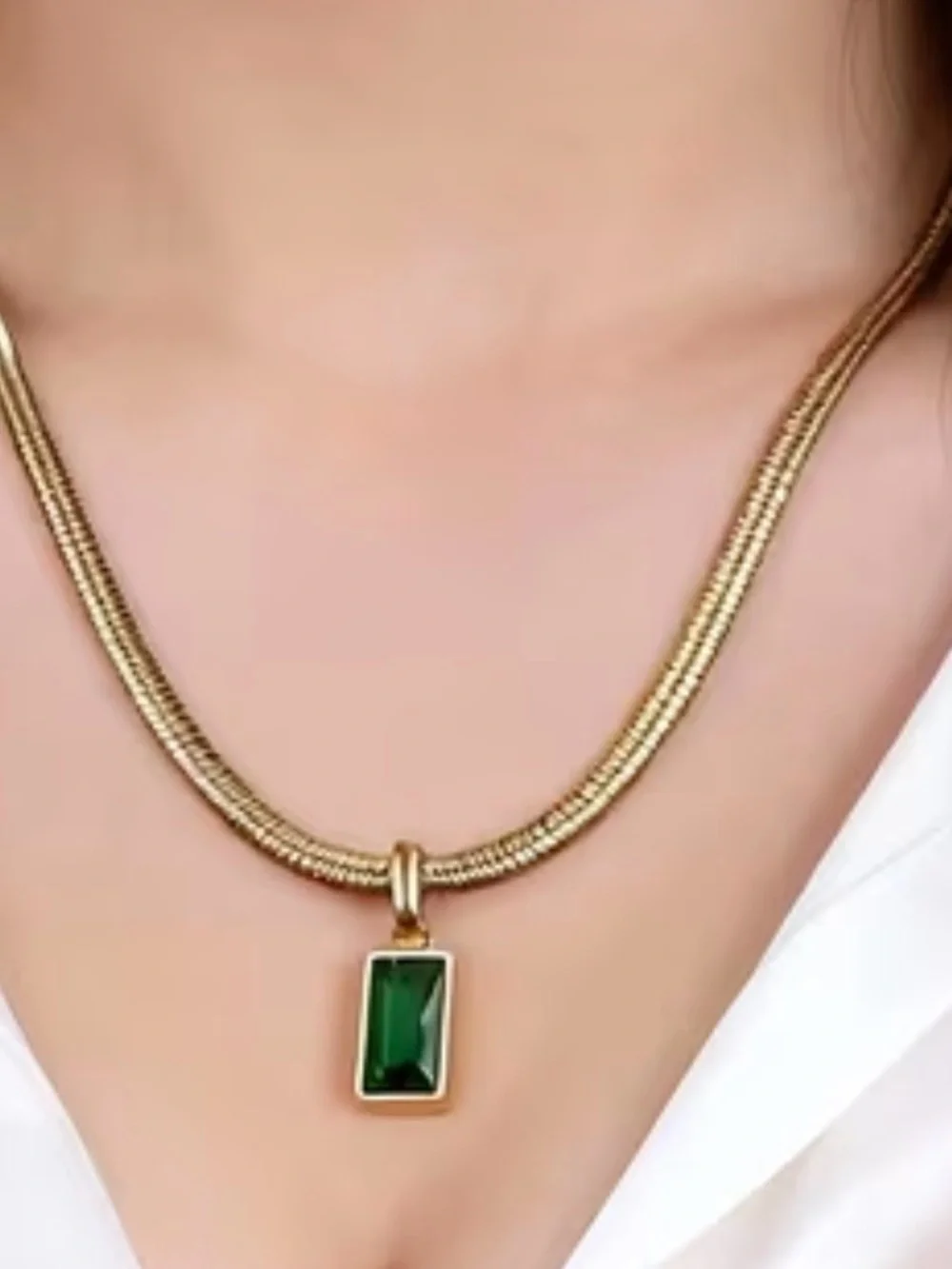 3pcs snake bone square Pendant Necklace Earrings Set-Anti-Allergy Material